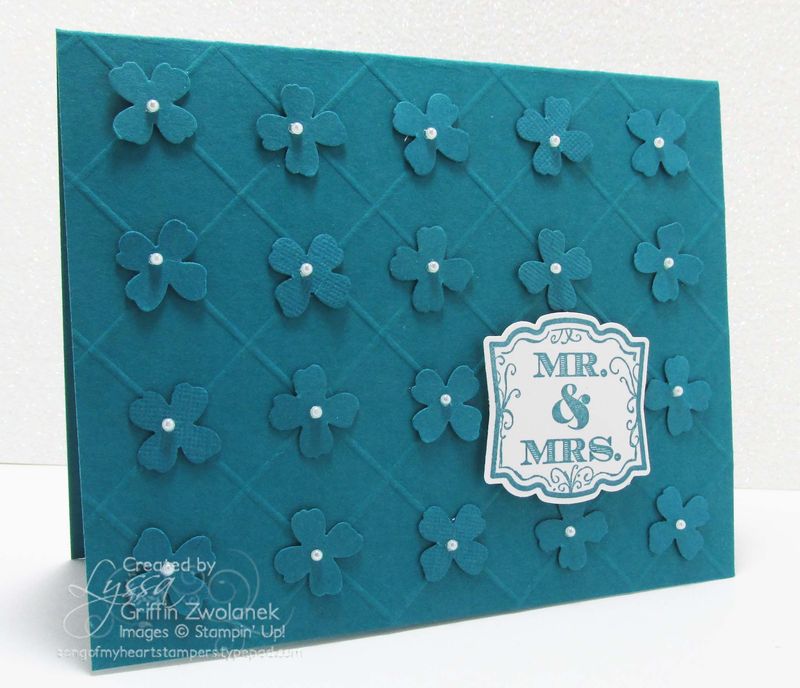 Monochromatic Wedding Card Stampin' Up scored grid punches