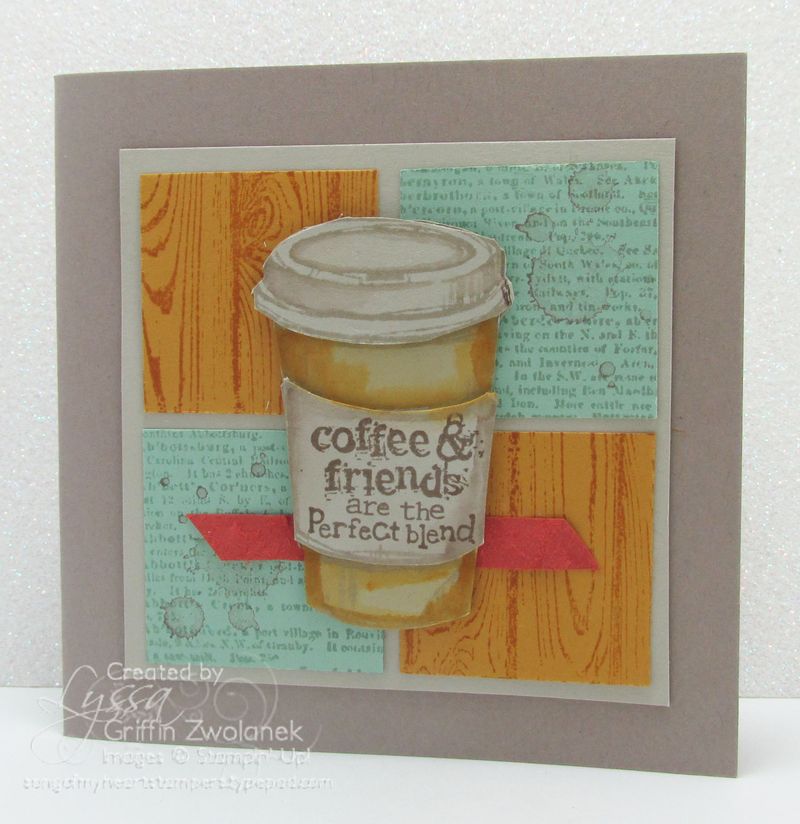 Coffee stained quad card Stampin Up in colors