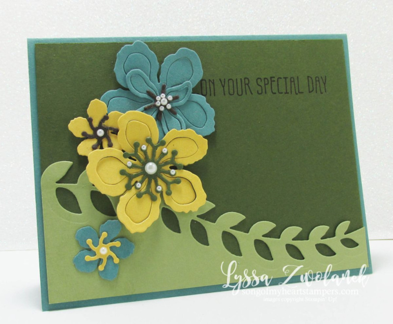 Botanical builder card green lost lagoon Pear Pizzazz Daffodil Delight Mellow Moss #stampinup www.songofmyheartstampers.com