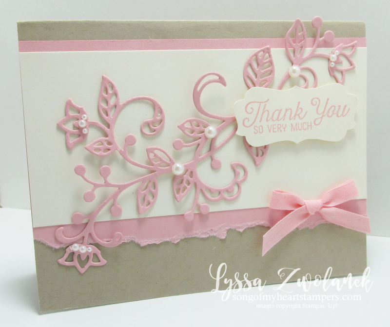 Pink vanilla flourishing flourish thinlets thank you card stampin up