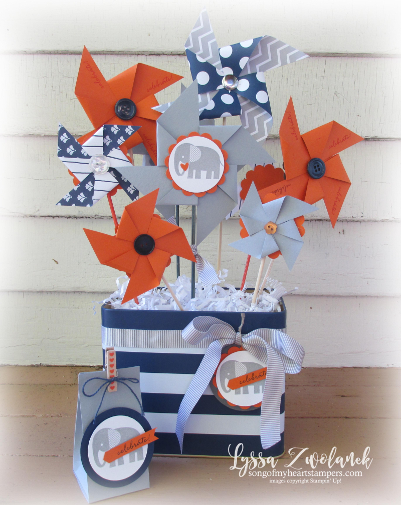 Elephant Baby Shower boy orange navy gray theme Stampin Up