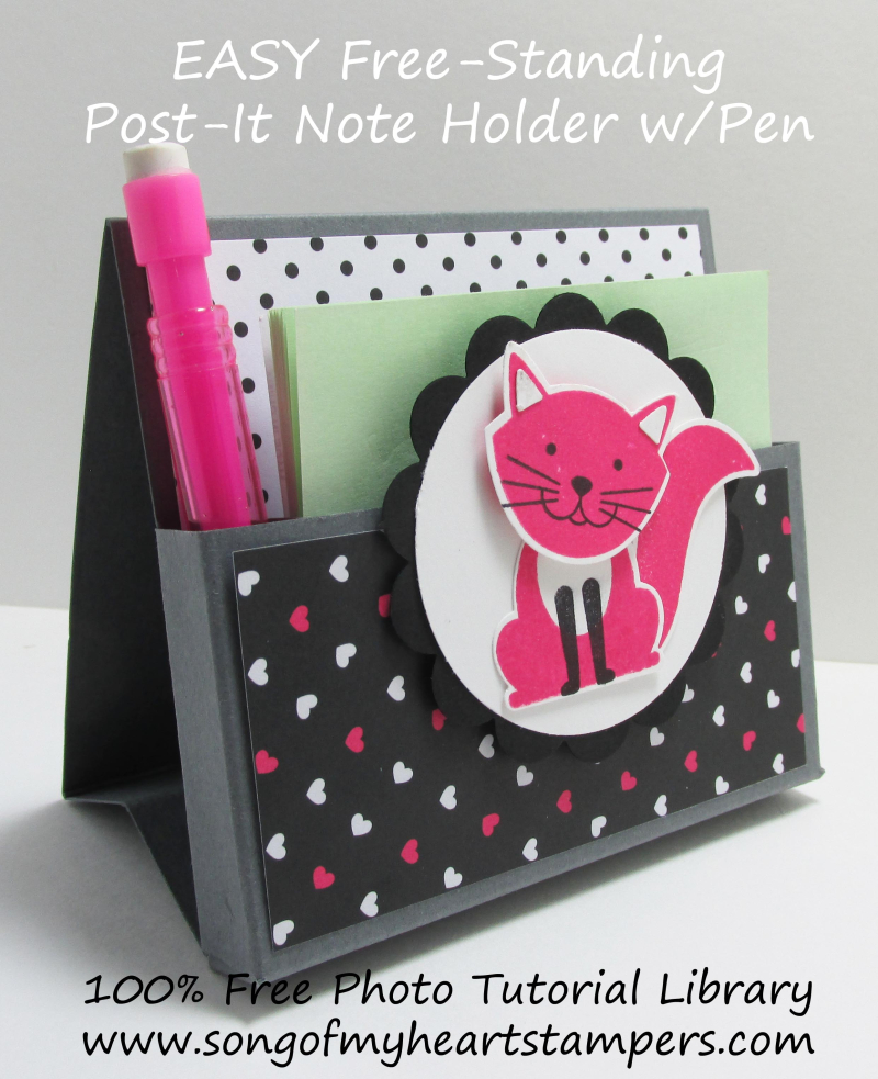 Freestanding post it note holder with pen photo tutorial stampin up foxy friends