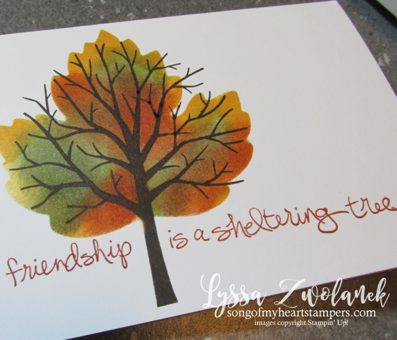 Two minute technique multicolor autumn leaf tree branches card