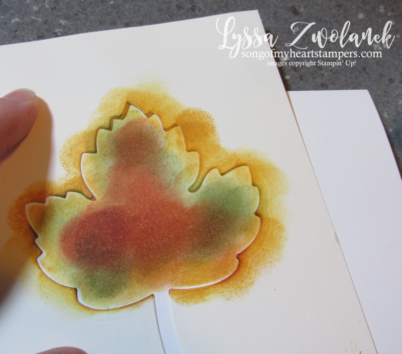 Two minute technique multicolor autumn leaf tree stencil card