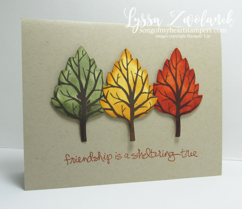 Three trees technique multicolor leaves branches sizzix die cut card