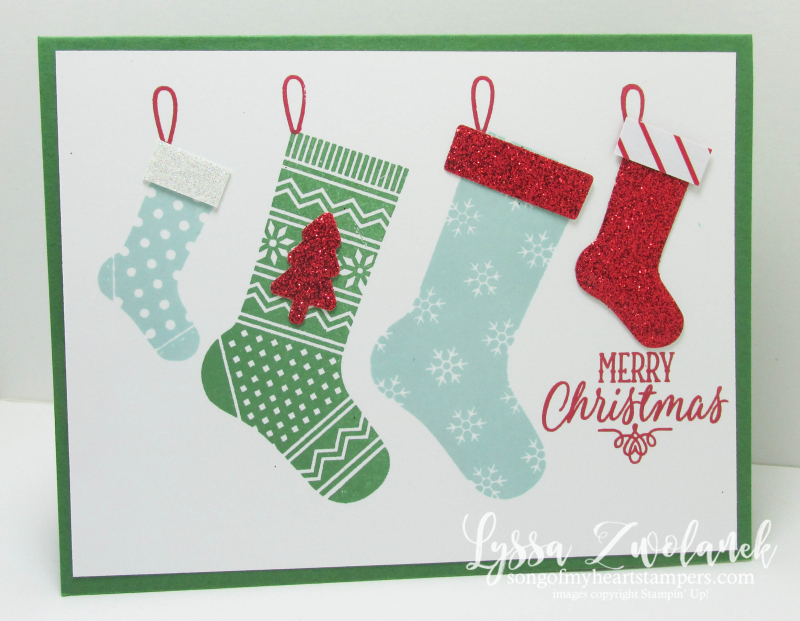 Hang Your Stocking Christmas stamp set die cuts framelits sizzix Stampin Up red glimmer pool party garden green