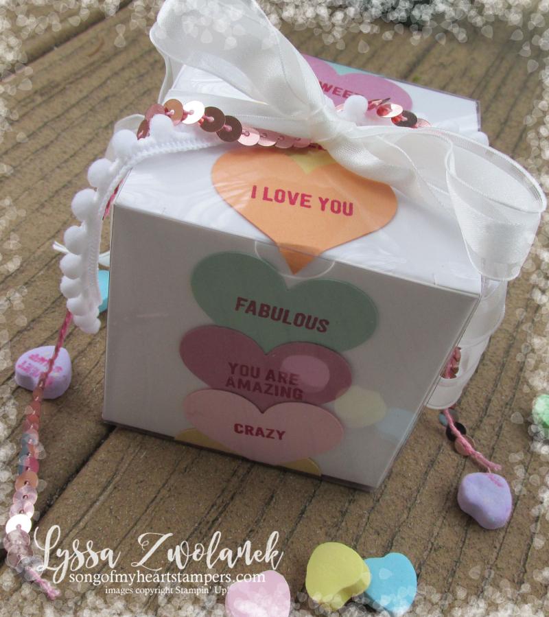 Conversation hearts Valentine heart punch valentines day Stampin Up thoughtful banners candy Lyssa Zwolanek blog