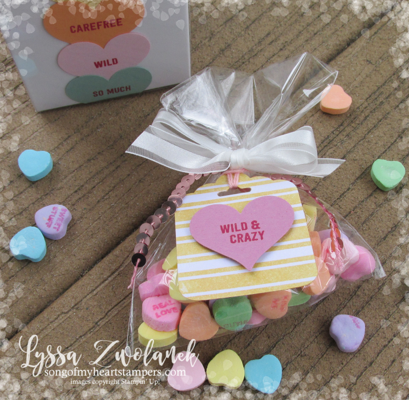 Conversation hearts Valentine heart punch valentines day Stampin Up thoughtful banners candy favors party Lyssa Zwolanek blog