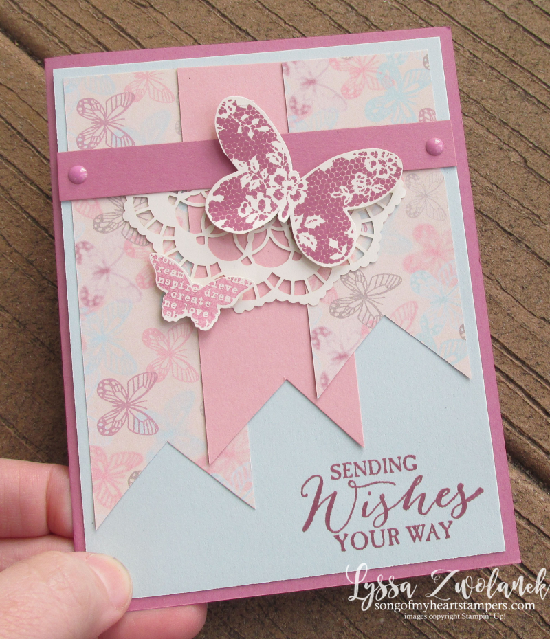 Sending Wishes Your Way Butterfly Basics Stampin Up falling in love papers lace card