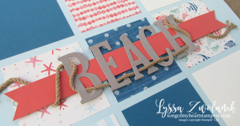 Beach scrapbook layout large letters framelits by the Shore seaside pool pages