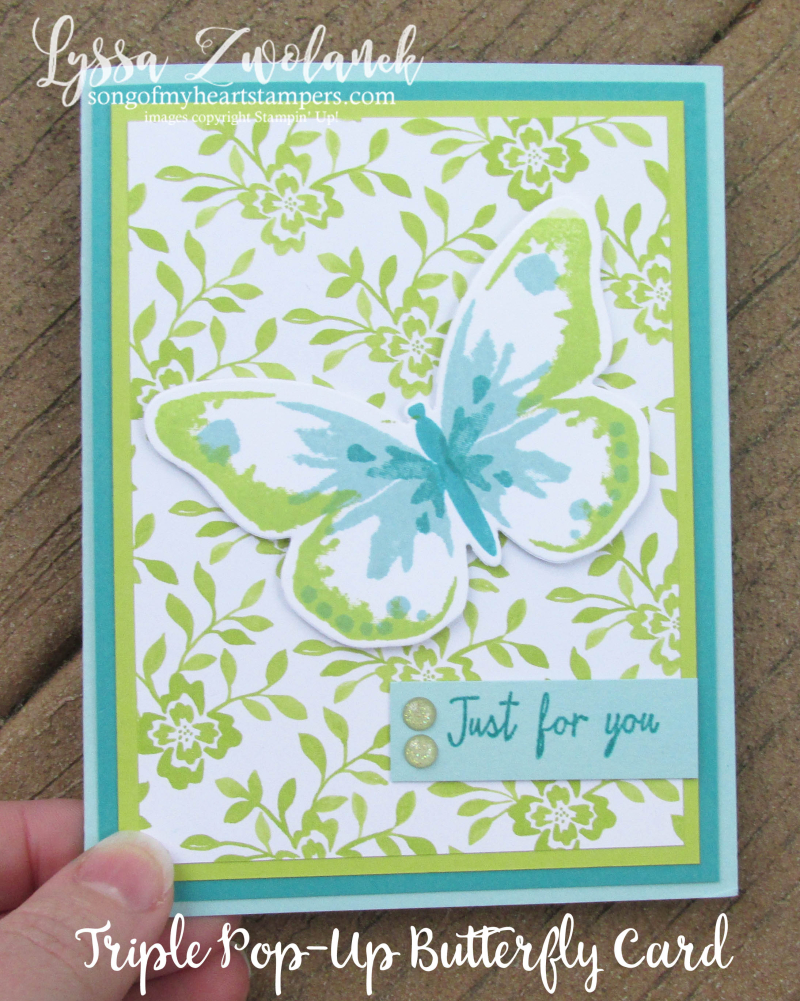 Triple Butterfly Pop Up Card free tutorial Lyssa Stampin Up technique bold butterflies free rubber stamping card ideas