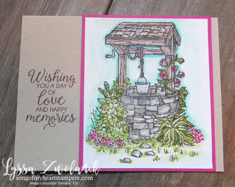 Bright Wishes wishing well Stampin Up coloring stamp sets aqua painter watercolor pencils techniques