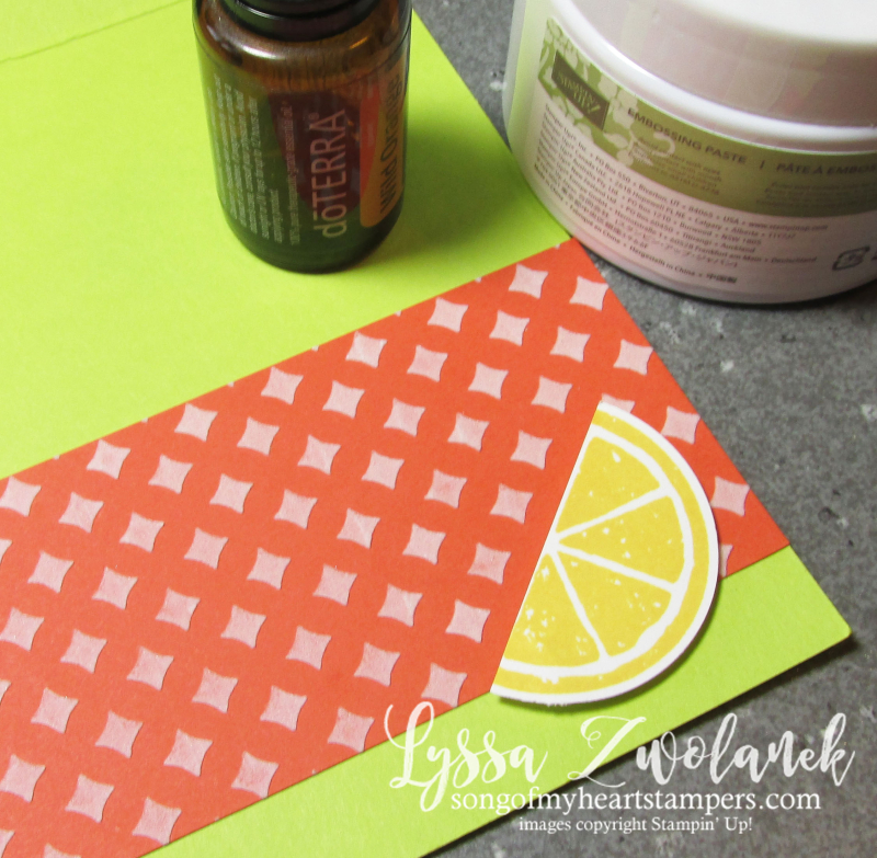 Essential oils cardmaking embossing paste technique tutorial stampin up oil Lyssa