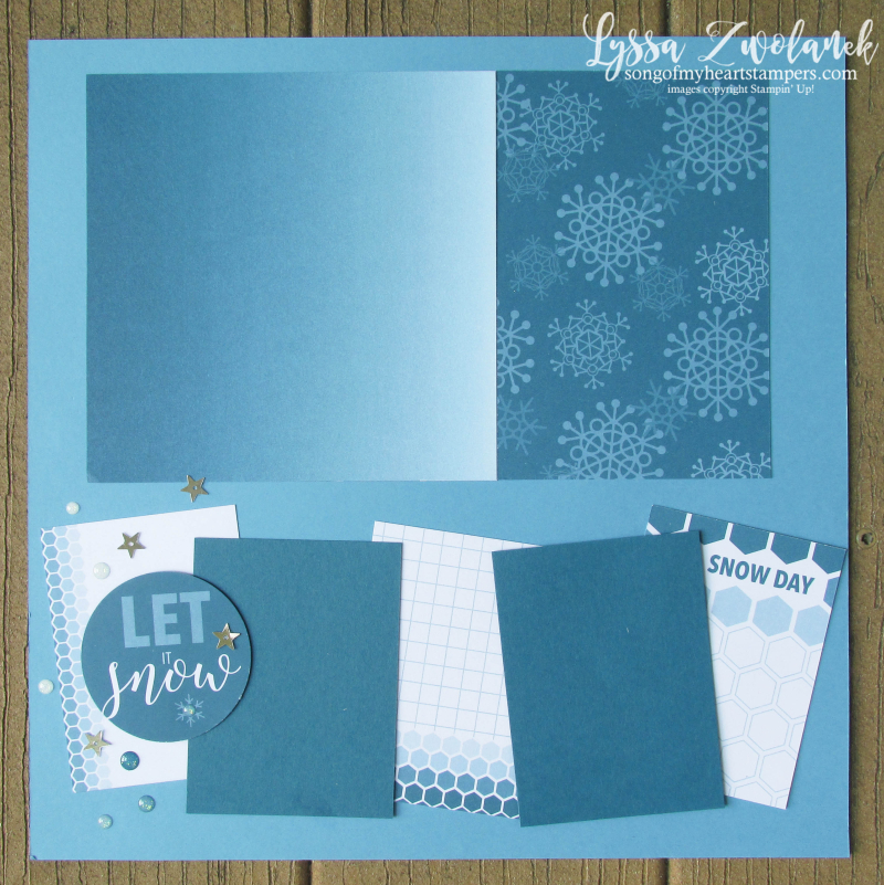 Let it Snow Christmas snowman pages stampin up 31 days scrapbooking color theory layouts Lyssa