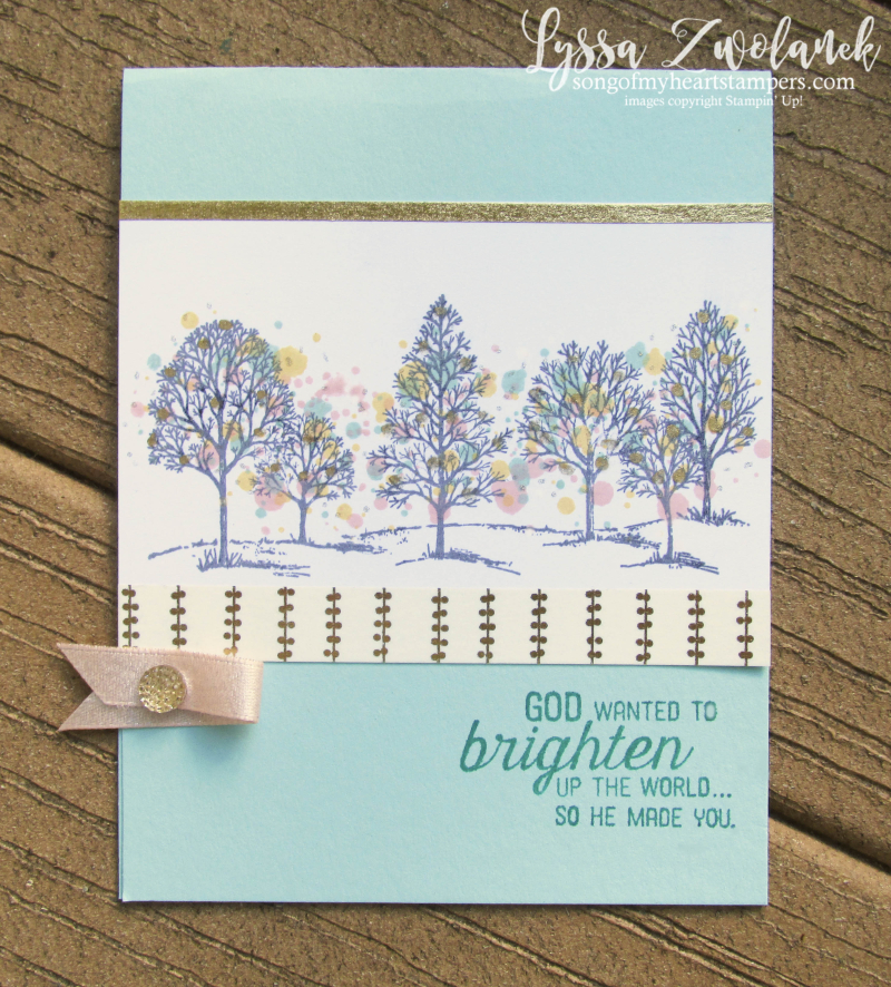 Lovely As Tree Stampin Up Lyssa spatter technique leaves trees rubber stamping cardmaking