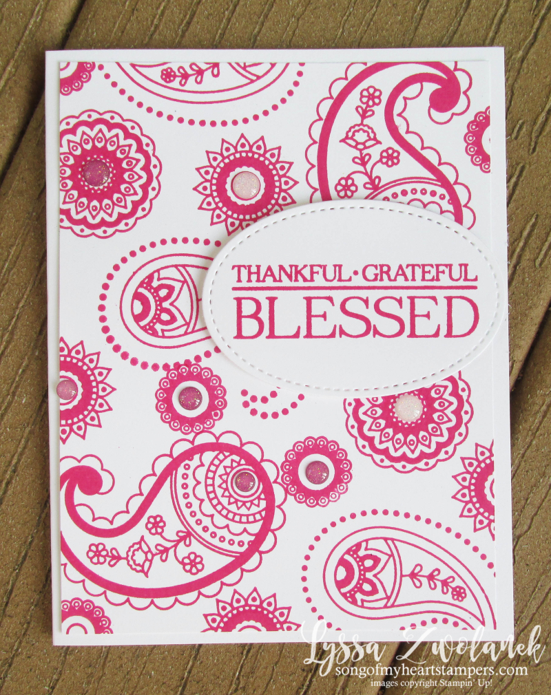 Paisleys and Posies Stampin Up DIY cardmaking hot pink Lyssa Stitched Shapes framelits