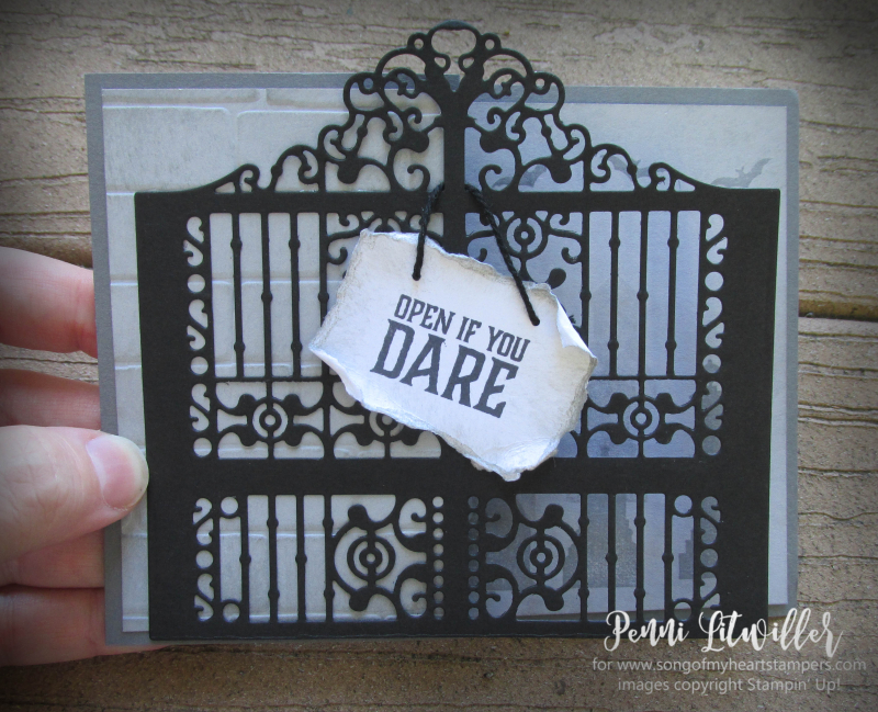 Detailed Graveyard Gate Thinlets zfold z-fold card haunted gravestones halloween spooky Stampin Up