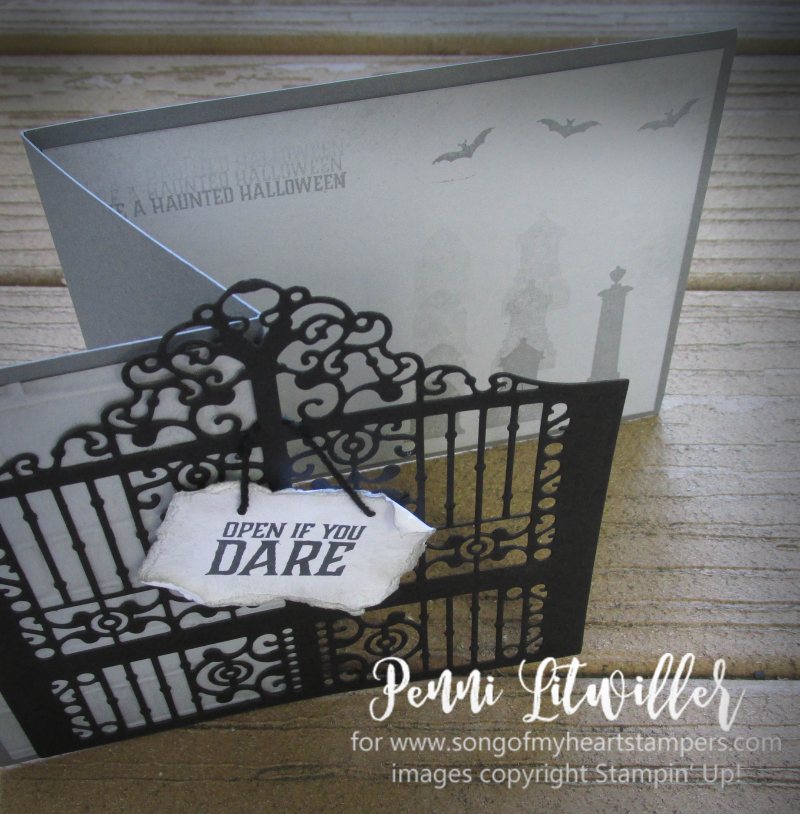 Detailed Graveyard Gate Thinlets zfold z-fold card haunted gravestones halloween Stampin Up