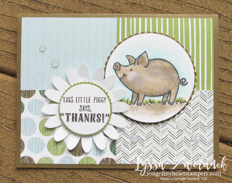 This Little Piggy stampin up class month tutorial card making DIY pig piggies farmer blends