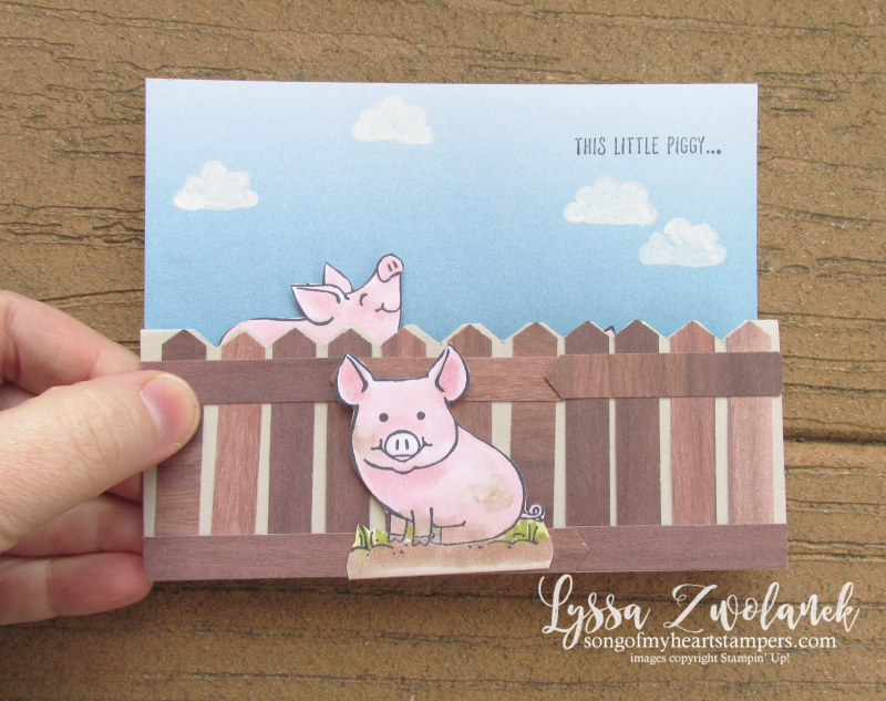 Piggy this little Stampin Up piggies pig stamp rubber fancy fold blends markers pop up punch art Lyssa