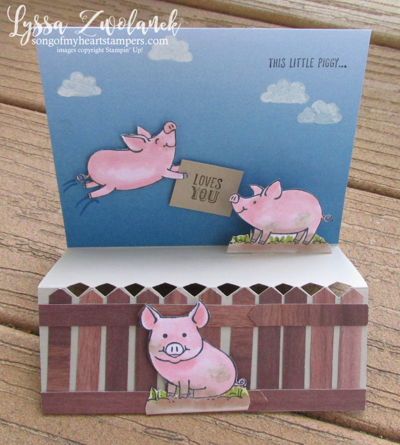 Piggy this little Stampin Up piggies pig stamp rubber fancy fold blends markers pop up Lyssa