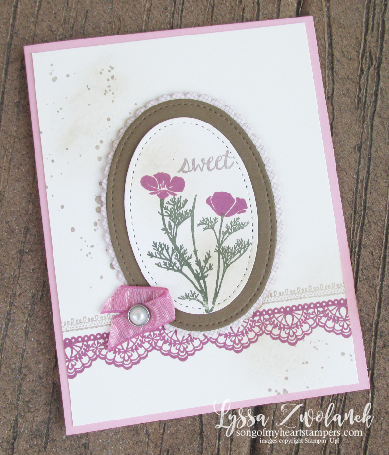 Delicate details lace stamps Stampin Up floral oval Wild About Flowers framelits mothers day