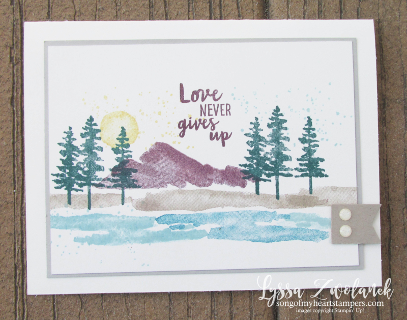 Waterfront stampin up shorleine beach mountains pines watercolor brush stamp set