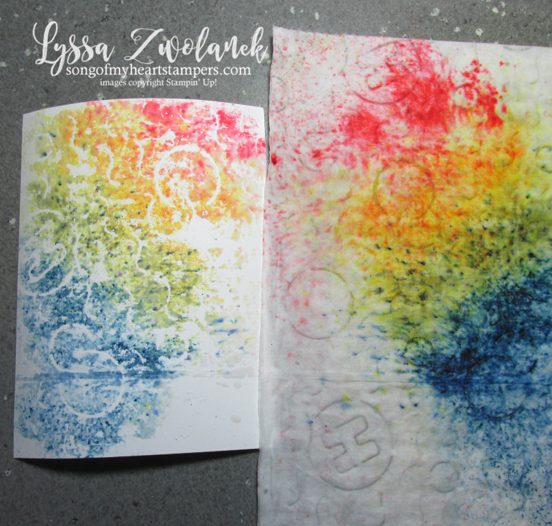 Easy Brusho Rainbow Baby Wipe technique background crystals aqua painter stampin up