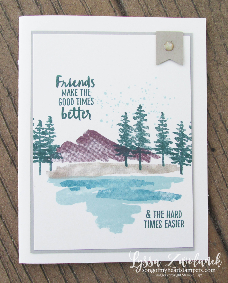 Waterfront stampin up shorleine mountains pines palms watercolor stamp set