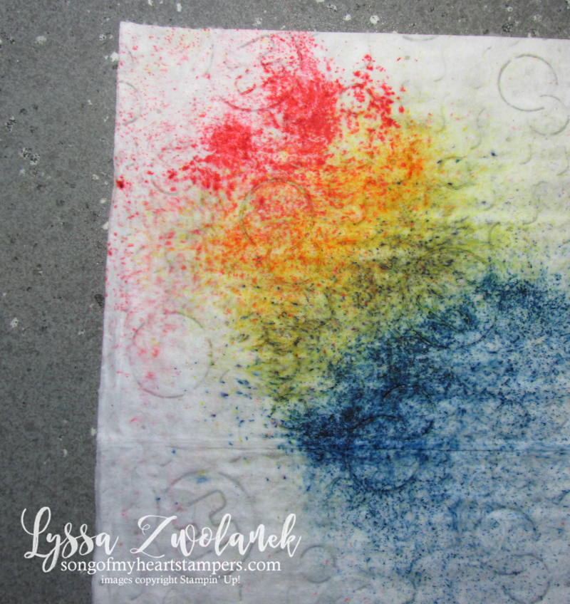 Easy Brusho Rainbow Baby Wipe technique background crystals aqua painters stampin up