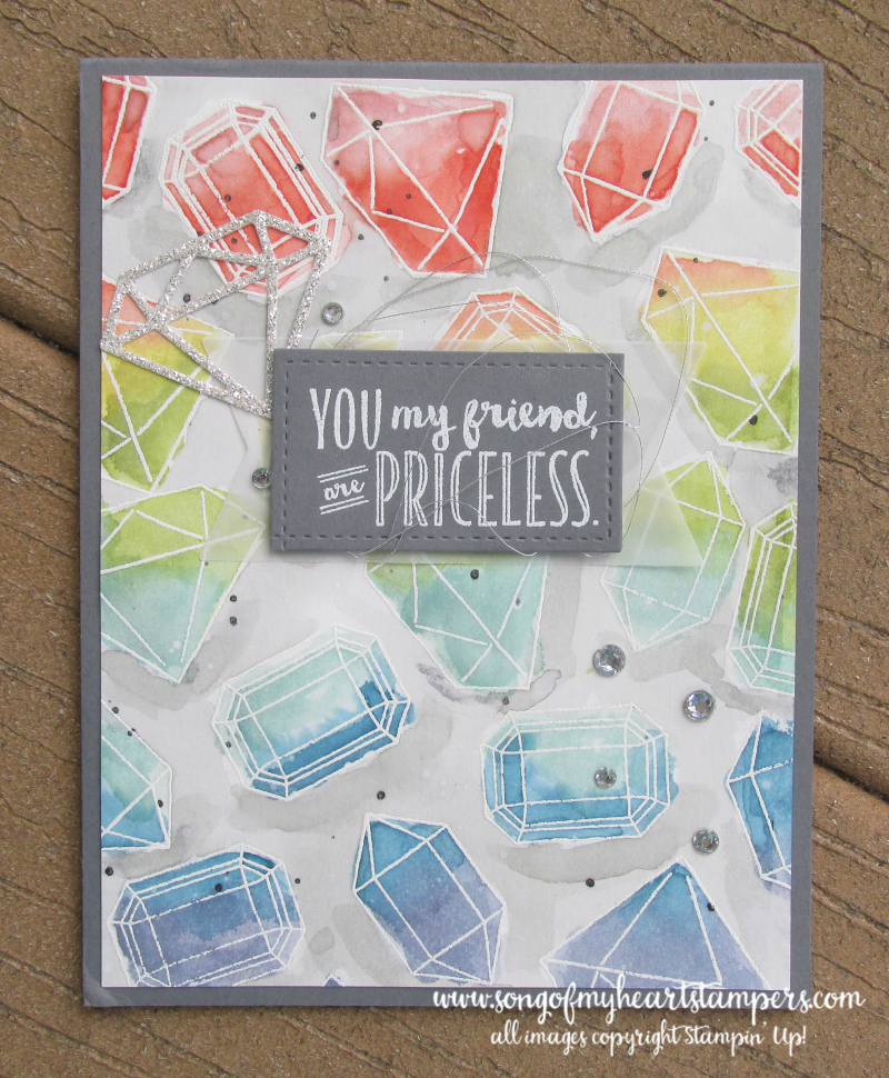 Youre priceless gem diamond sparkle rubber stamps set Stampin Up card layouts techniques