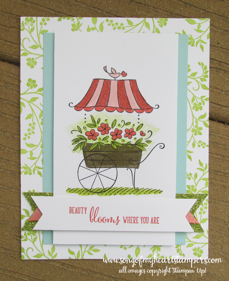 Friendship sweetest thoughts stamp set stampin up fower cart blooms blossom cardmaking layouts