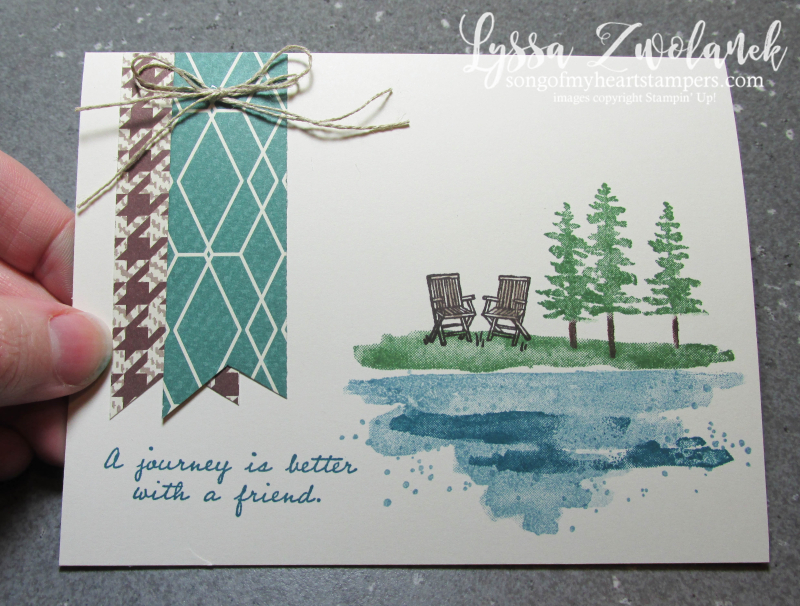 Waterfront adirondack chairs lakeside journey rest watercolor true gentleman masculine Stampin Up card