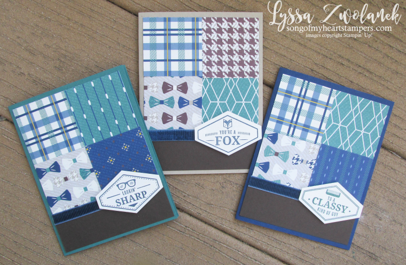 True gentleman suite papers bowtie glasses comb masculine mens guy cards stampin up shop Lyssa plaid houndstooth papers