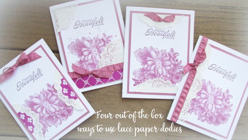 Heartfelt Blooms lace paper doilies techniques tutorial Stampin Up free layouts Lyssa Sweet Sugarplum