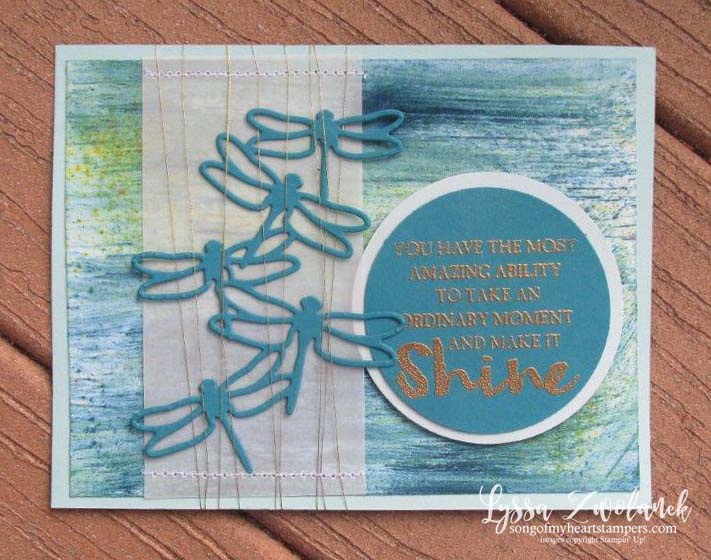 Dragonfly dreams die cut sizzix stampin up brusho background technique Lyssa