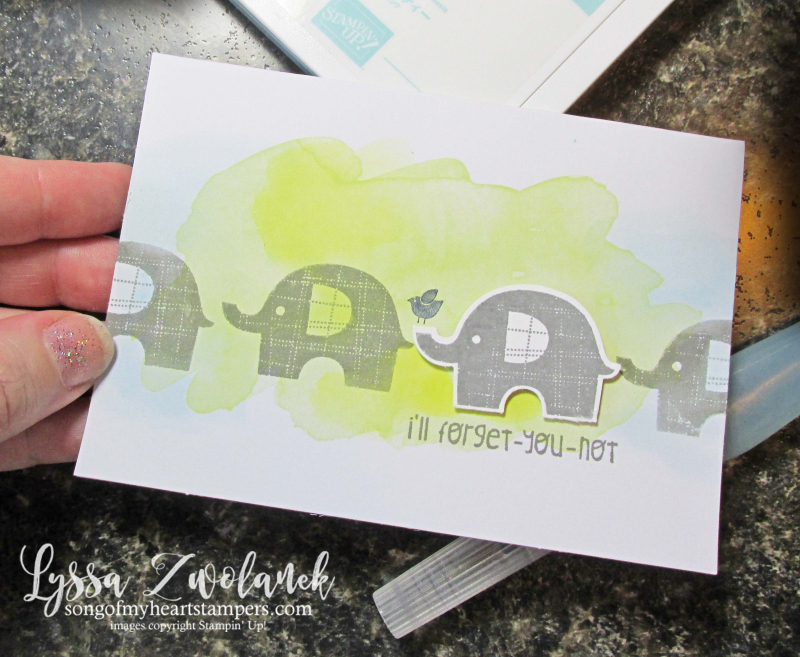 Little watercolored elephants background technique punch art stampin up aquapainters