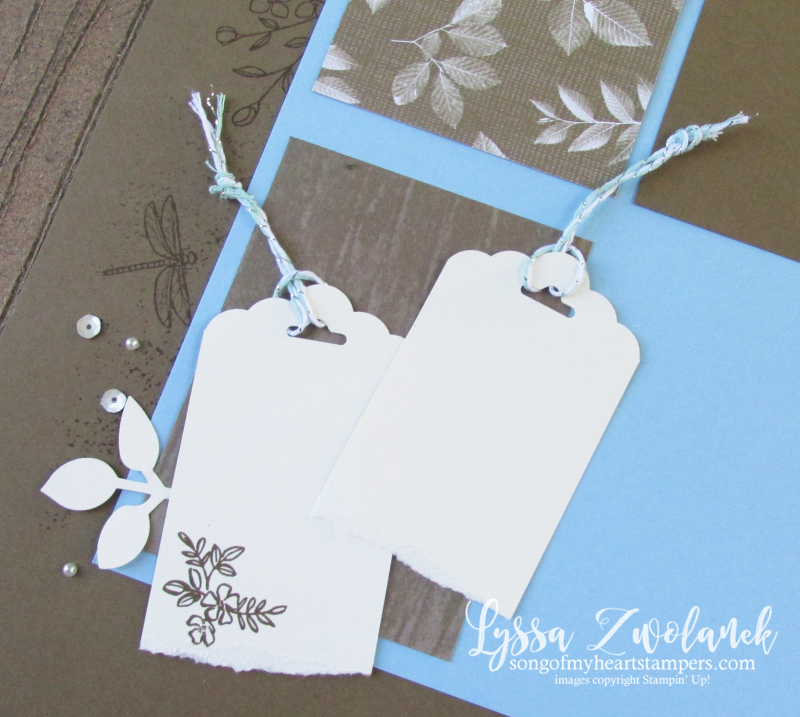 Natures poem touches 12x12 scrapbook layout scalloped tag topper Lyssa Stampin up leaf punch