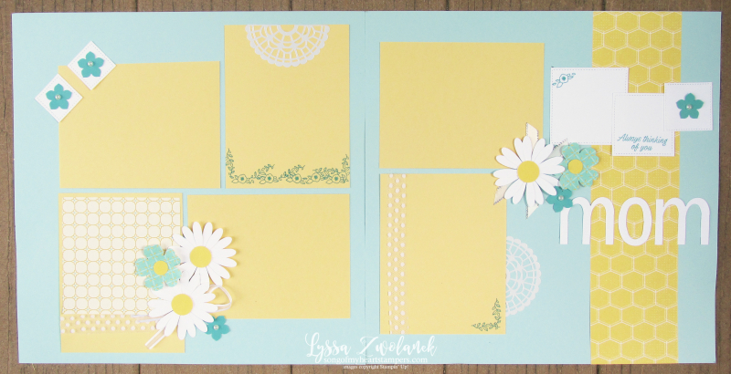 Mom love daisy pansy punc art pages stampin up scrapbooking layouts free Lyssa doily