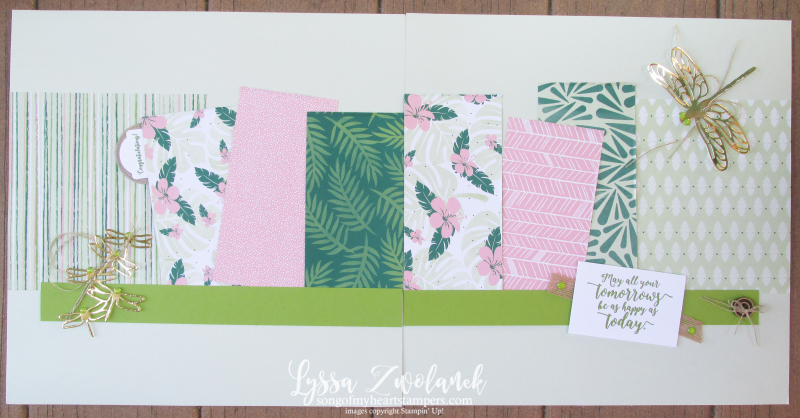 Dragonfly dreams scrapook layout 12x12 stampinup page Lyssa Tropical Escape Chic