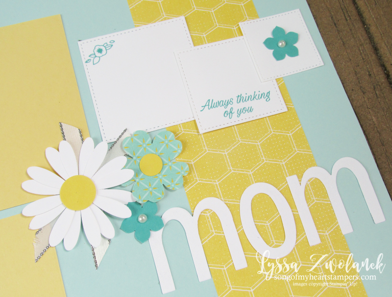 Mom love daisy pansy punc art pages stampin up scrapbooking layout Lyssa doily