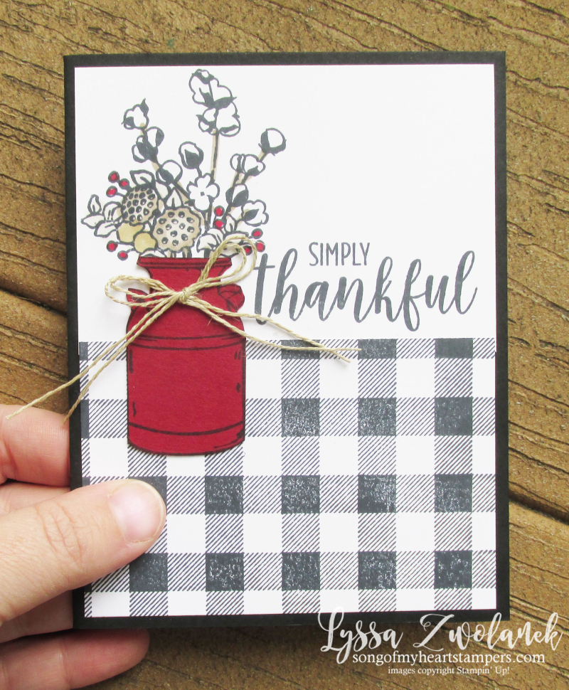 Buffalo check plaid background wool cotton bolls farmhouse style Joanna thankful Stampin' Up