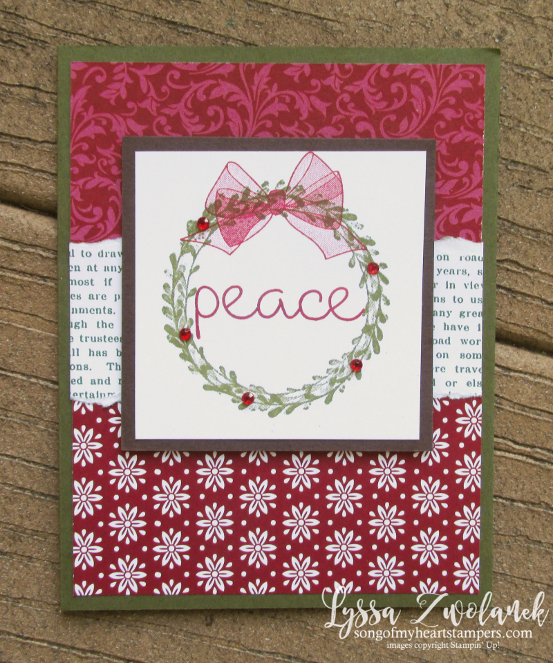 Wishing You Well wreath organdy bow berries peace holiday Christmas Stampin Up rubber stamping DIY cards