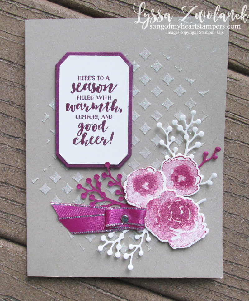 First frost frosted floral bouquet Stampin Up holiday cards holly winter roses embossing paste