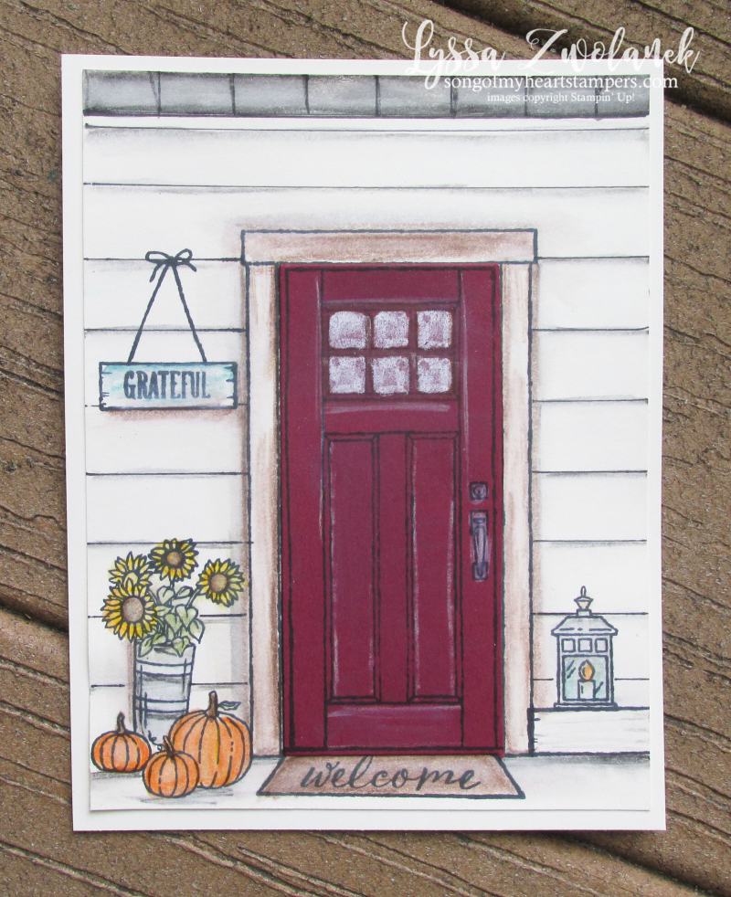 At home with You stampin Up door house pumpkins porch Sizzix framelits