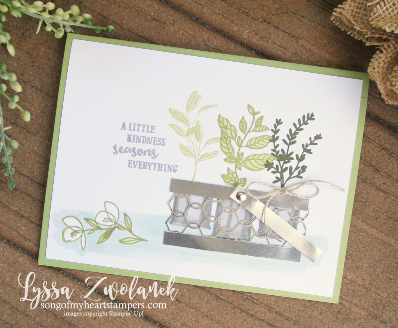 Seasoned with Kindness Stampin Up stamp rubber stamping DIY cardmaking herbs chicken wire baskets garden