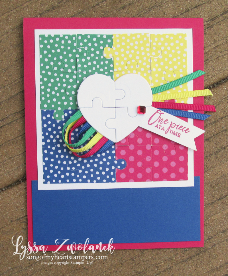 Love pieces puzzle stampin up rubber stamps autism research ribbon awareness card DIY cardmaking