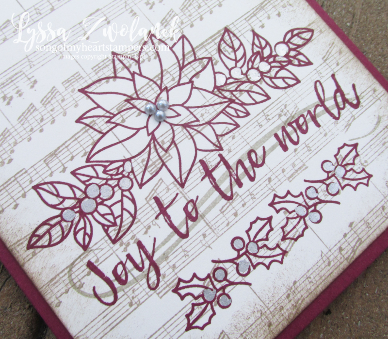 Peaceful poinsettia christmas holiday sheet music rubber stamps DIY joy world Stampin Up