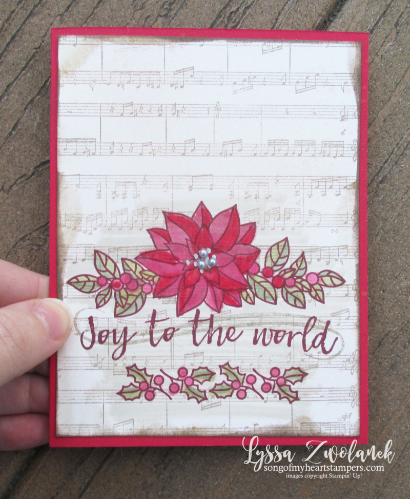 Peaceful poinsettia christmas holiday sheet music rubber stamps carol joy world Stampin Up