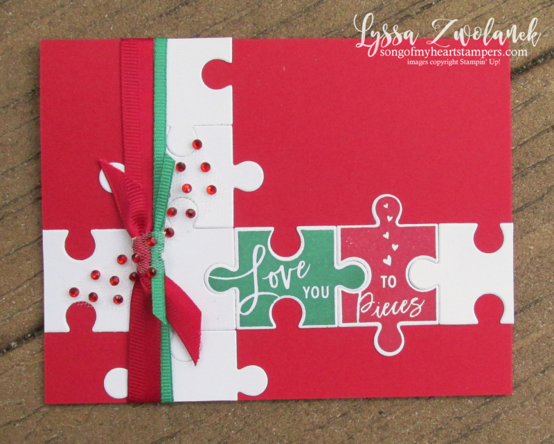 Love pieces puzzle stampin up rubber stamps Christmas holiday card DIY cardmaking